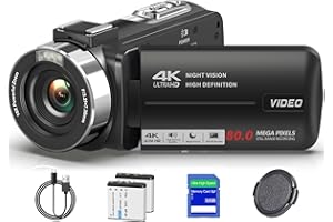 LUKPOW Camcorder Video Camera 4K Ultra 80MP IR Night Vision Vlogging Camera for YouTube,18X Digital Zoom Camcorder Recorder 3.0" IPS HD Screen with 32GB SD Card, Lens Cap and 2 Batteries