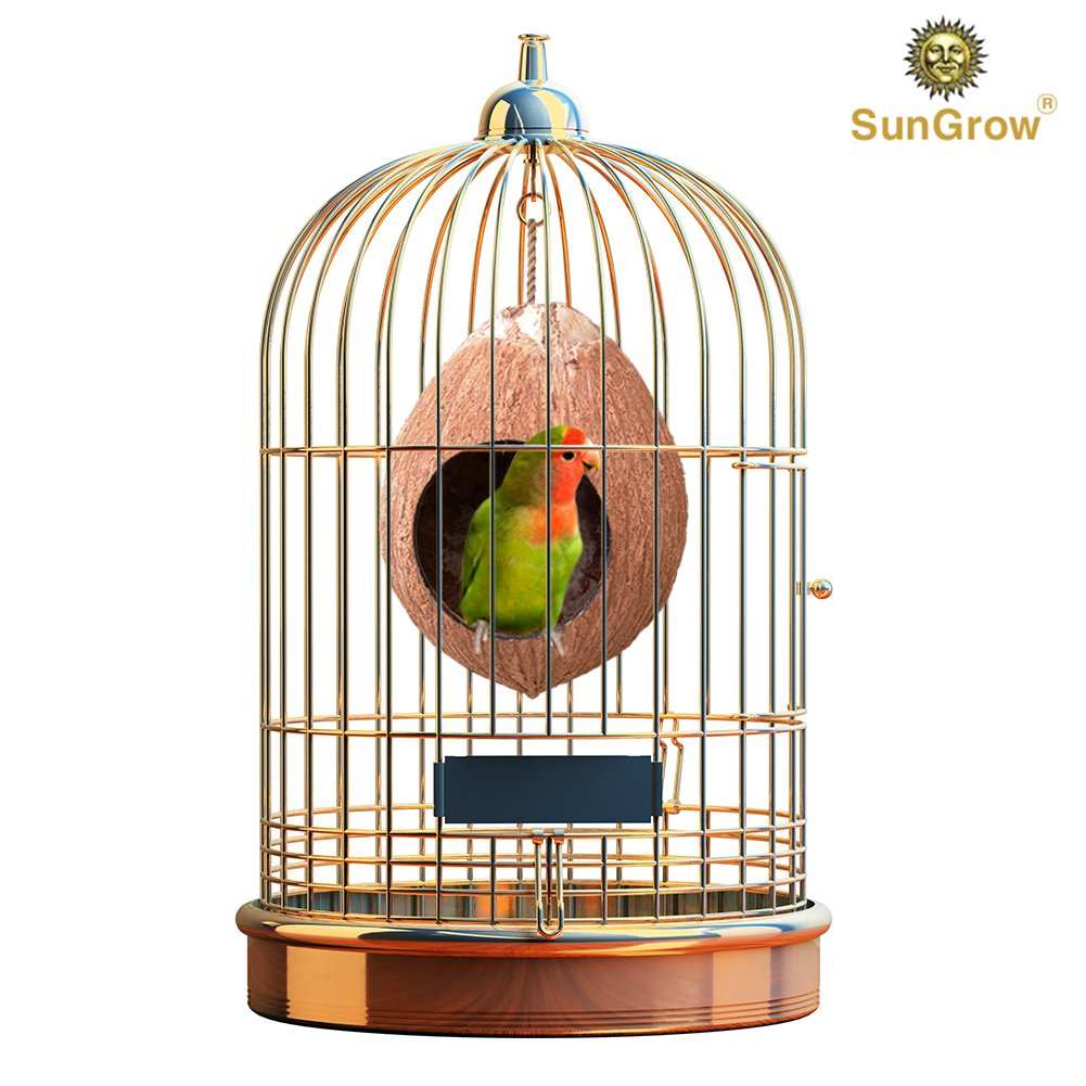 SunGrow Bird House: 100% Natural Coconut Shell: Nesting House or Bird Feeder: Sustainable Materials: Natural Textures Encourage Foot and Beak Exercise: Includes Hanging Loop
