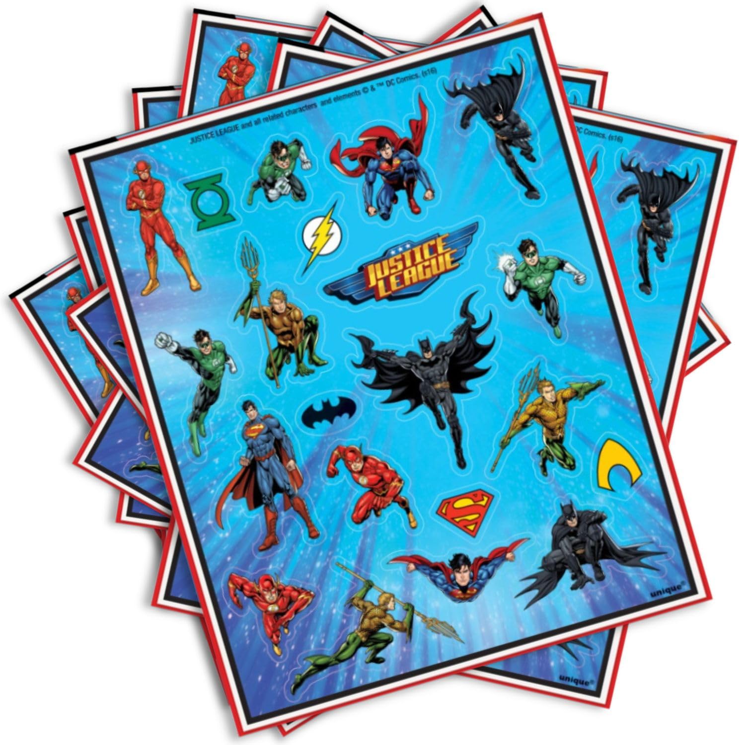 Justice League Multicolor Sticker Sheets - Pack of 4 (84 Stickers) - Exciting Hero-Themed Stickers for Kids and Collectors