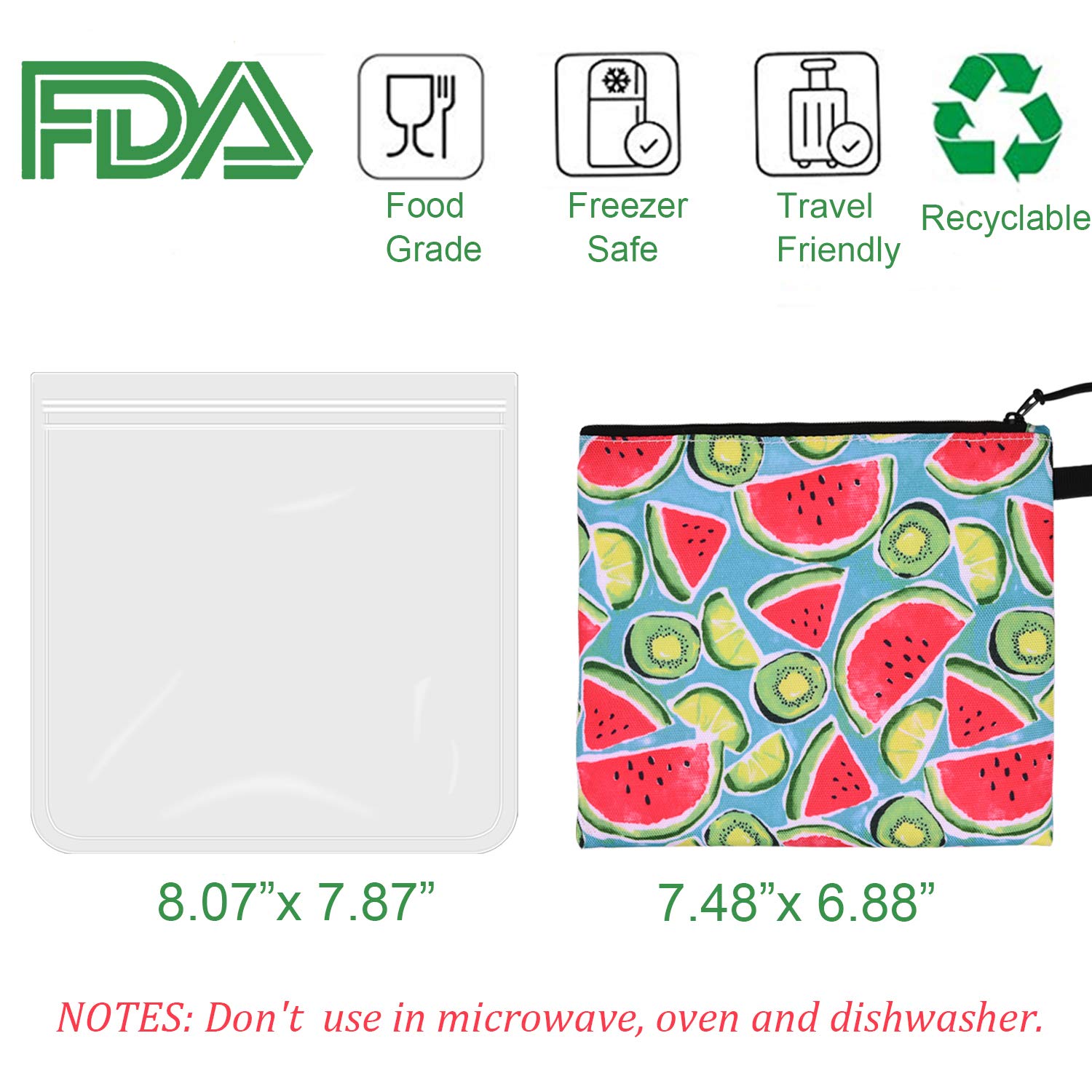 Reusable Sandwich Bags - FIRPOW 6 Pack Silicone and Food Safe Fabric Lunch Bags with Zipper, Ideal for kids Lunches, Sandwiches, Food Snacks, Make-up and Travel, Home, Organization