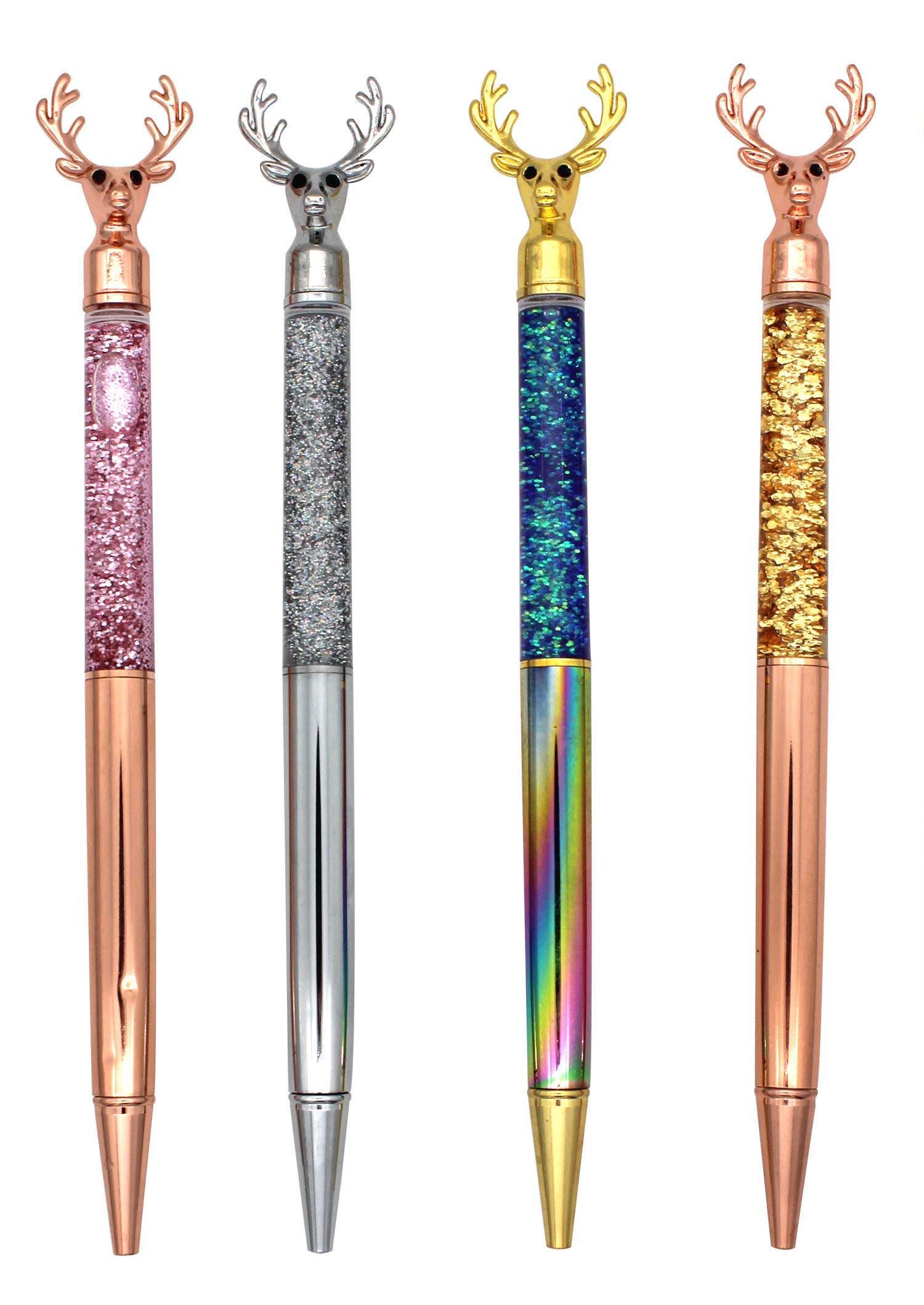 Gullor Retractable Ballpoint Pen, Glitter Floating Metal Pen, Deer Shape, 4 Pens, Set B