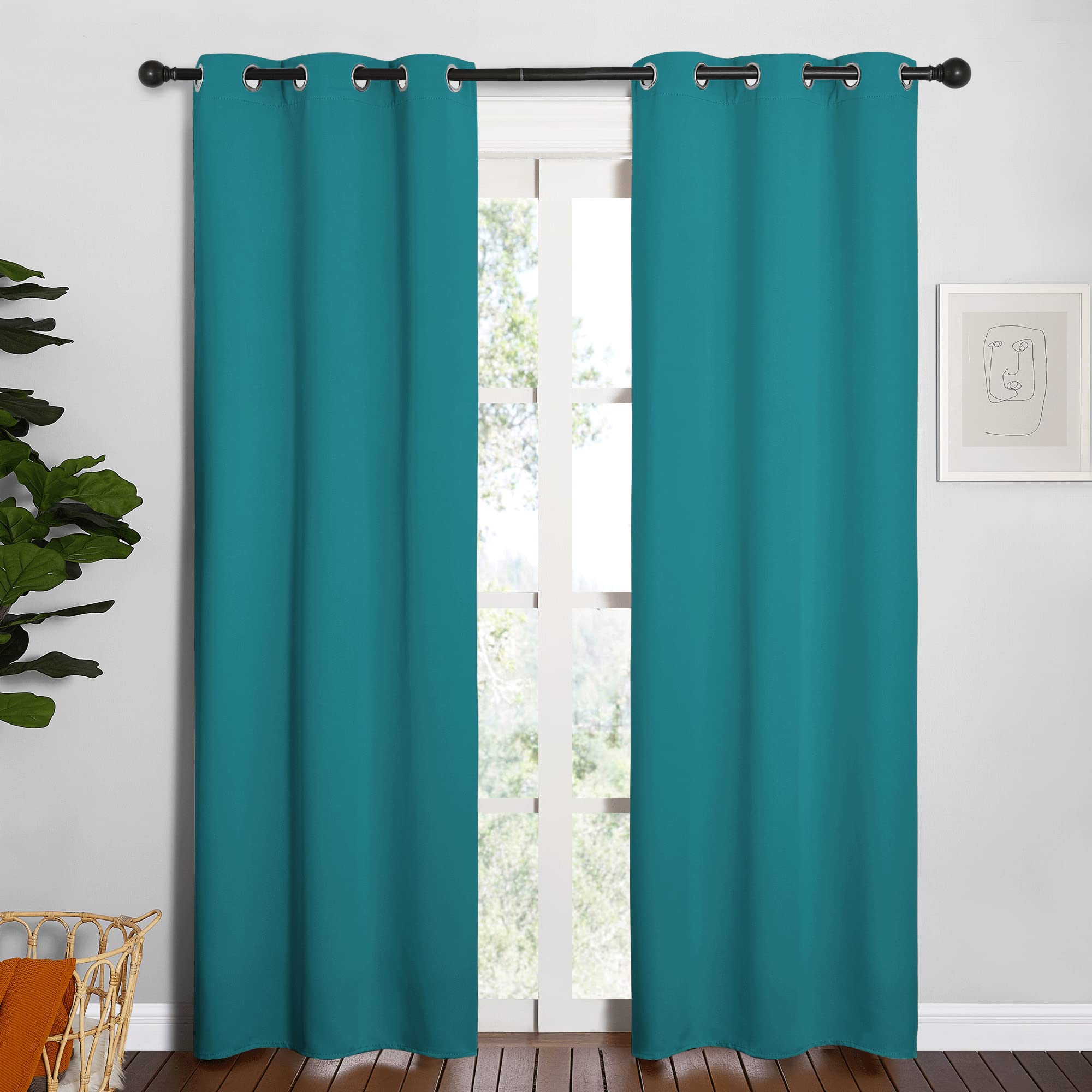 NICETOWN Room Darkening Curtains 84 inch Length 2 Panels, Thermal Insulated Grommet Blackout Curtains for Modern Casual Elegant Bedroom Kids Room Theme Decoration (Peacock Teal, 2 Pieces, W34) Image