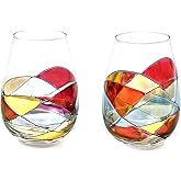 Sagrada Barcelona Stemless Wine Glasses – Hand-Painted Set of 2 Unique Wine Gift for Wedding, Anniversary, Housewarming & Christmas – Ideal for Women & Men