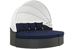 Modway Sojourn Outdoor Patio Sunbrella Sectional Daybed with Canopy in Canvas Navy