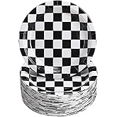 Zopeal 80 Pcs Checkered Race Car Plates Party Supplies 7 Inch Black White Checkered Flag Disposable Paper Plates for Racing Car Birthday Party