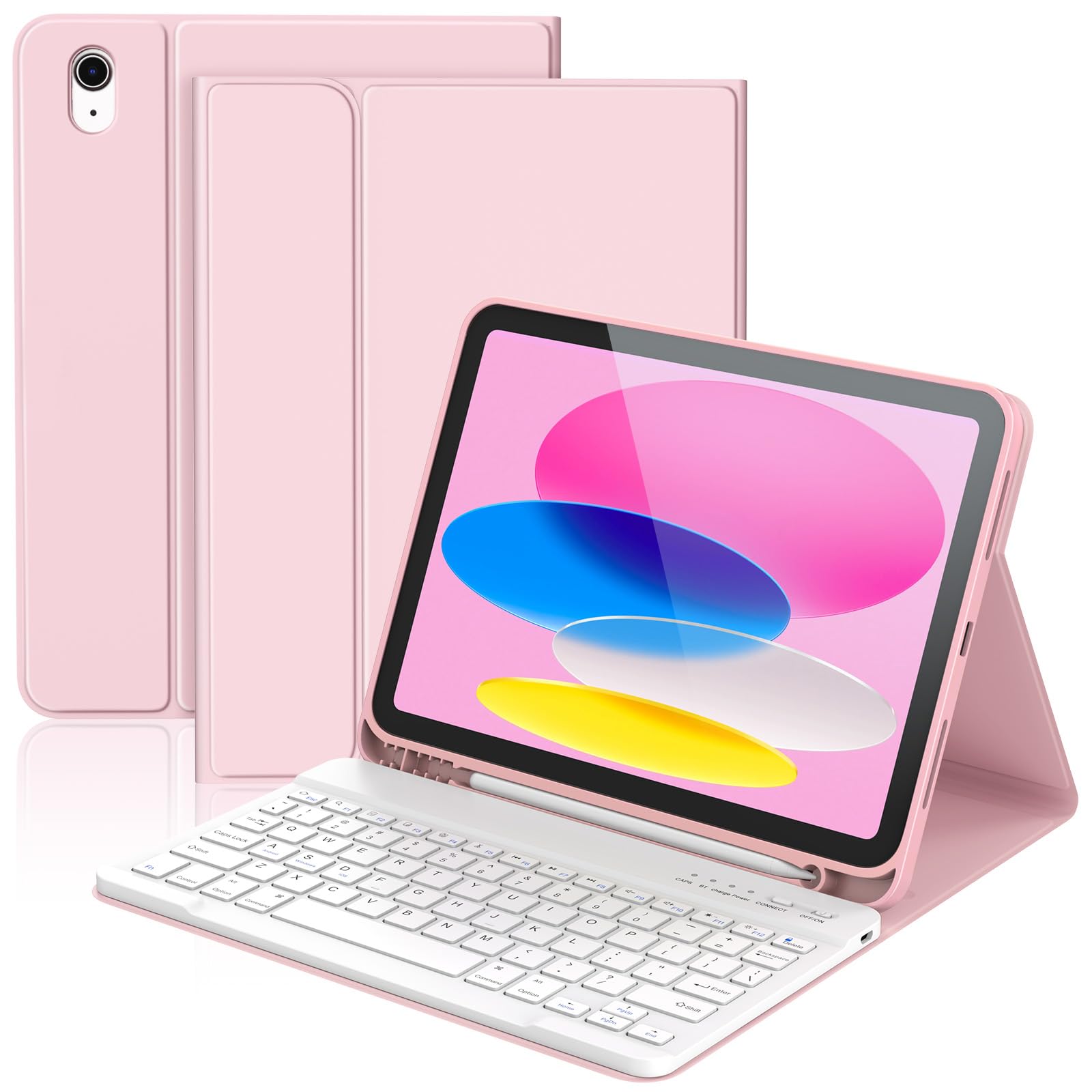 KBCASE for iPad 10th /A16 11th Generation Case with Keyboard Detachable Keyboard Case for iPad 10th 10.9" 2022/A16 11th Generation 11" 2025 with Pencil Holder, Multi-Angle,UK Layout, Pink
