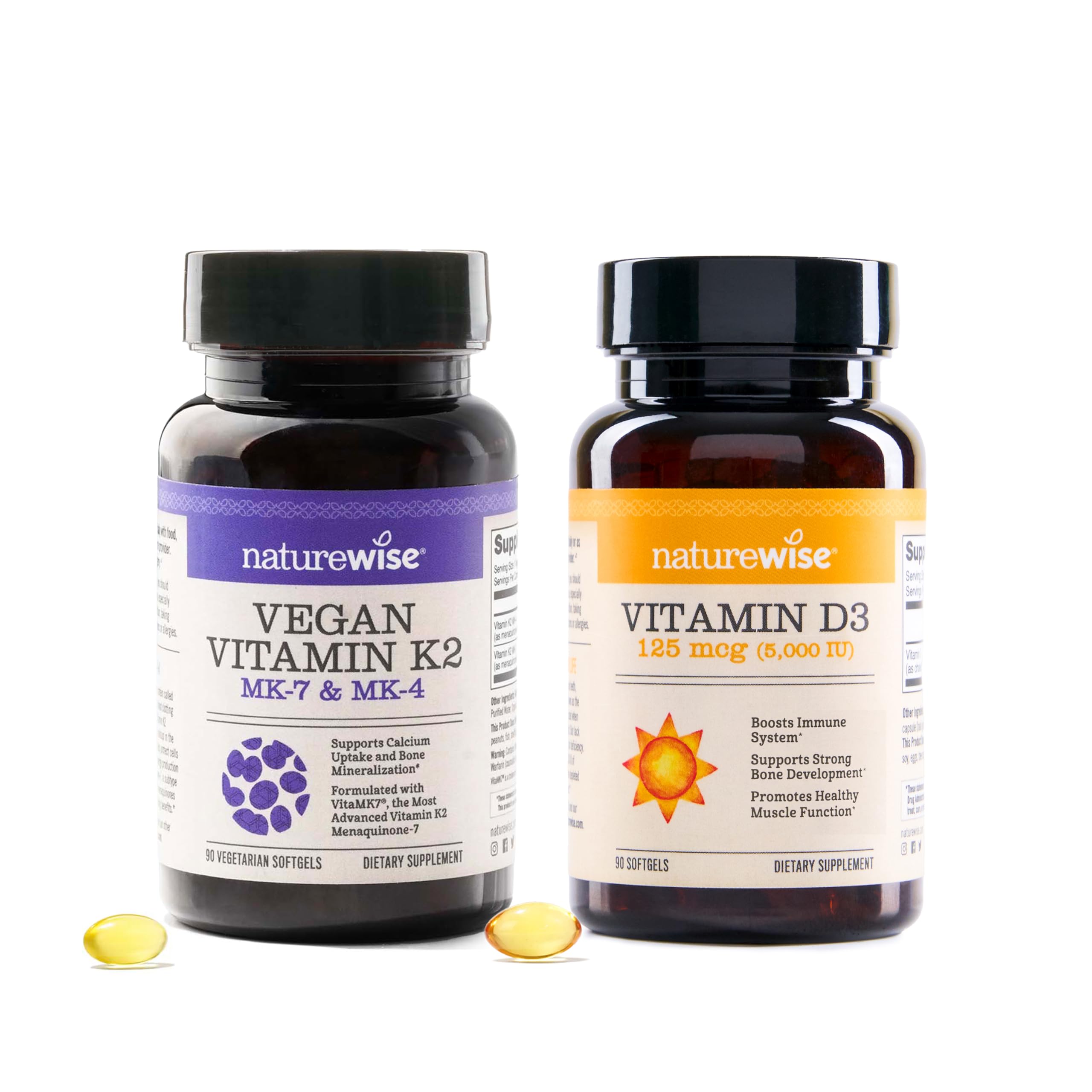 NatureWise Vitamin K2 + Vitamin D3 5,000IU (3 Month Supply - 90 softgels per Bottle)