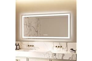 furduzz Led Bathroom Mirror 55x28 Inch with Front and Backlight,Wall-Mounted LED Mirror for Bathroom,Anti-Fog, Memory Functio