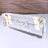 Artblox Office Desk Name Plate Personalized | Custom Name Plates for Desks | Calla Flowers Design On Clear Acrylic Glass | Office Desk Decor - (8" x 2.5")