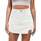 Vetinee Jean Skorts for Woman High Waisted Trendy Slit Stretchy Denim Skirt with Shorts Y2K Casual Summer Skorts Skirts