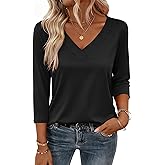Zeagoo 3/4 Length Sleeve Womens Tops V Neck Shirt Dressy Casual Blouse Basic Tshirts 2026 Fashion Clothing S-2XL