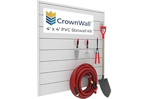 CrownWall PVC Slat Wall Panels Garage Wall and Home Organizer Storage System | Heavy Duty Organization and Easy Installation | 4ft by 4ft (16 sqft) Section, Dove Grey