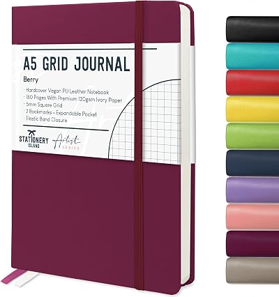 ISLAND A5 Squared Notebook 120gsm 180 Pages Hardback Grid