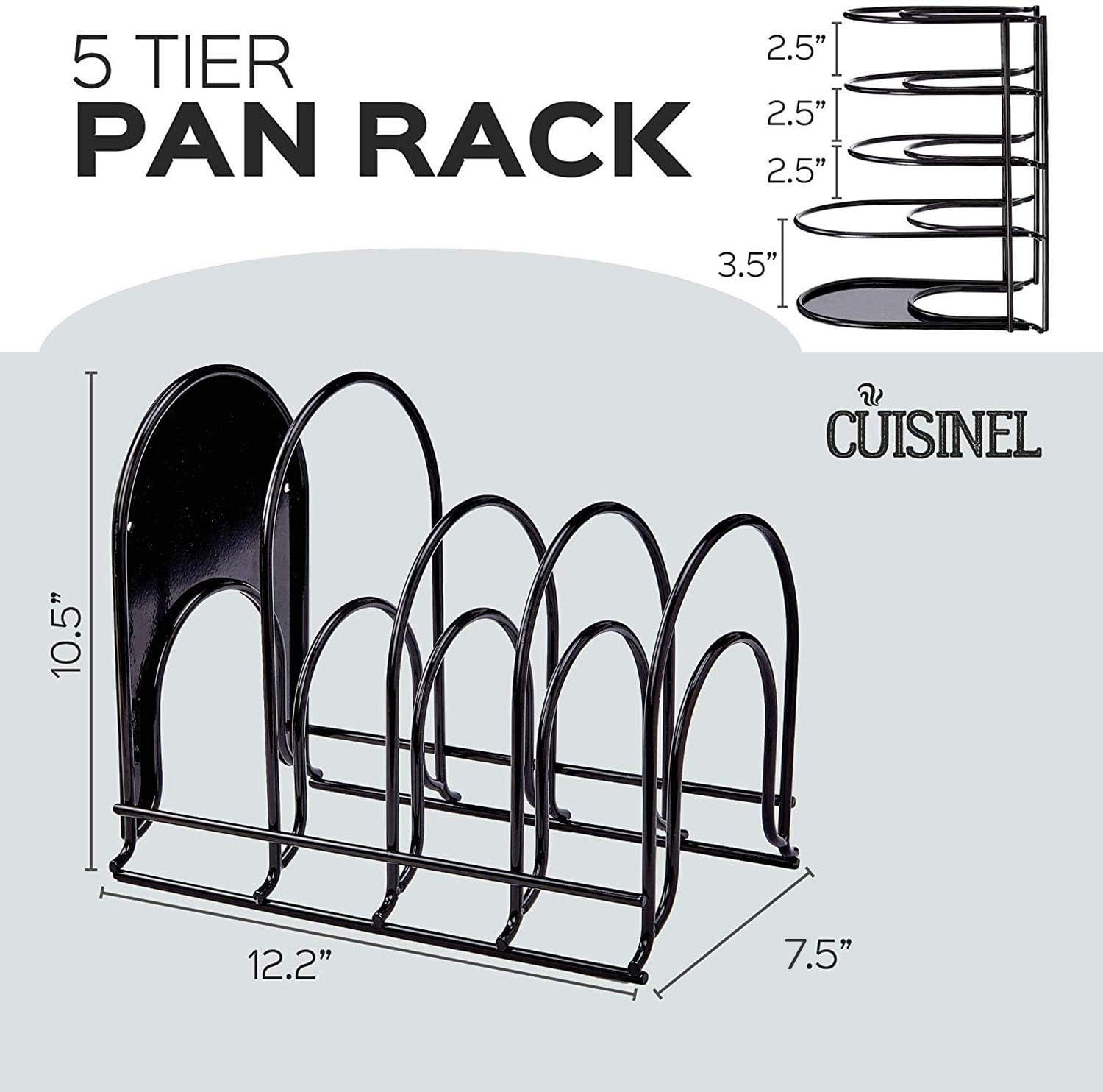 Heavy Duty Pan Organizer, 5 Tier Rack - Holds up to 50 LB - Holds Cast Iron Skillets, Griddles and Shallow Pots - Durable Steel Construction - Space Saving Kitchen Storage - No Assembly Required: Kitchen & Dining
