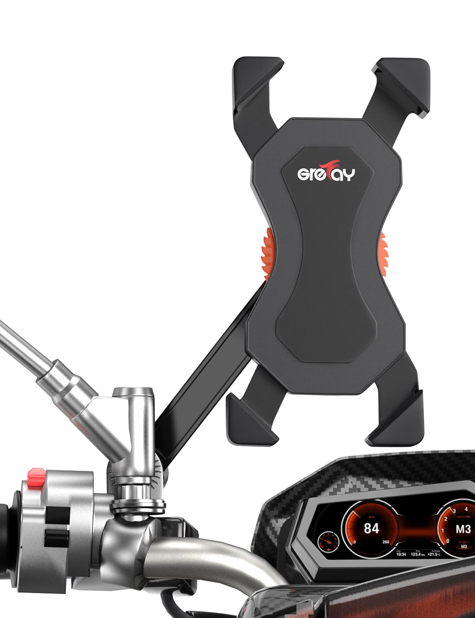Grefay Motorcycle Phone Mount Cell Smartphone Holder for Rearview Mirror with 360 Rotate for 3.5 to 6.5 inch Smartphone