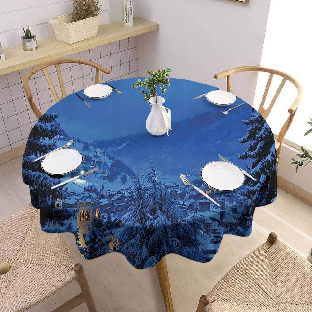 DILITECK Farm House Decor Protective Round Tablecloth Winter Pine Trees Forest in
