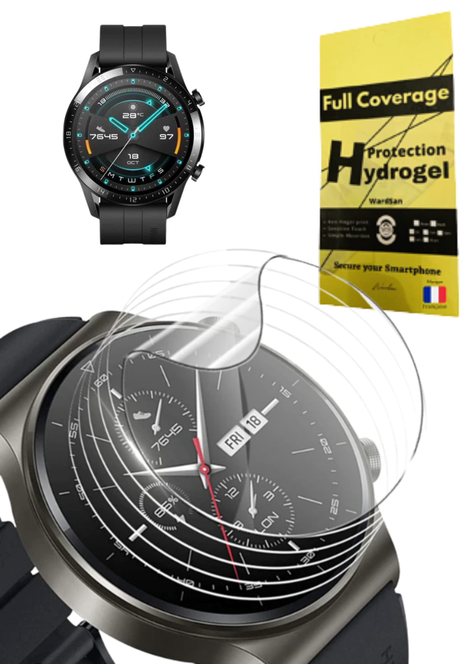 WardSan [ 7 Pieces Hydrogel Screen Protector Huawei Watch GT 2 (42mm) | Ultra-Thin HD Quality | TPU Protection Film for iWatch Bubble Free | Anti-Scratch | Easy to Install