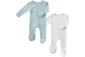 KISBINI Baby Footed Pajamas with Mitten Cuffs Unisex Cotton Snap-up Romper Jumpsuit Sleep and Play 0-12 Months Footies
