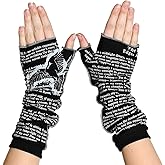 Storiarts The Raven by Edgar Allan Poe Writing Gloves – Soft Cotton Fingerless Gloves for Women with Classic Poem Print – Warm, Flexible Knit Glove for Literature Lovers Black