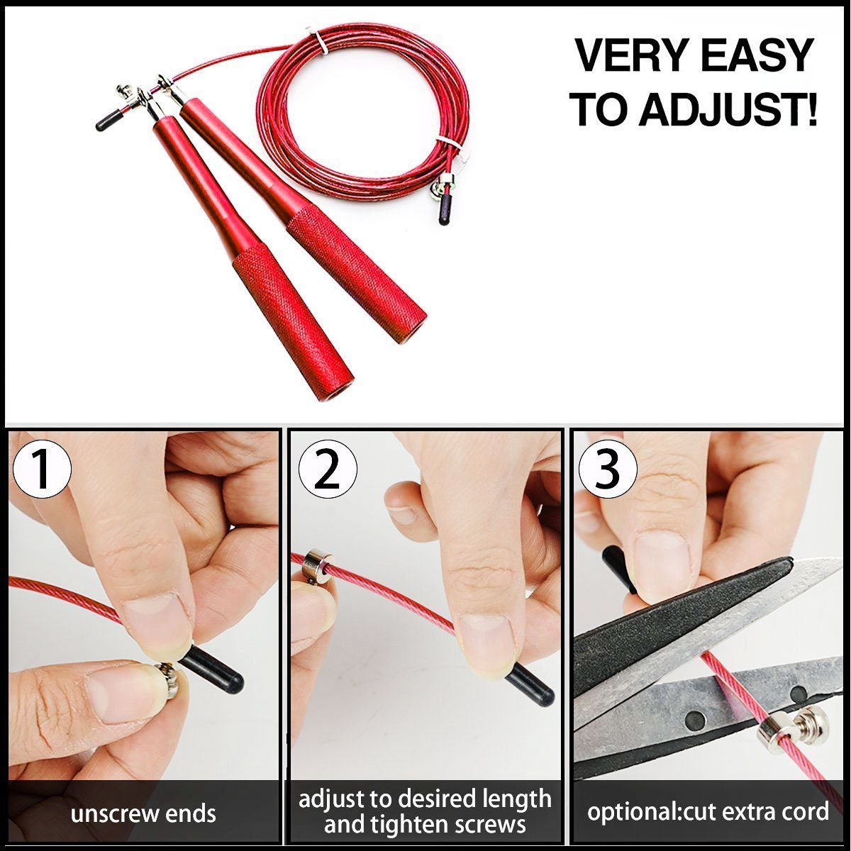 Fypo Jump Rope, Adjustable Fitness Training Boxing WOD MMA High Speed Skipping Exerciser Jumping Workout Easy to Carry Premium Quality 10 ft Cable(Rose Red)