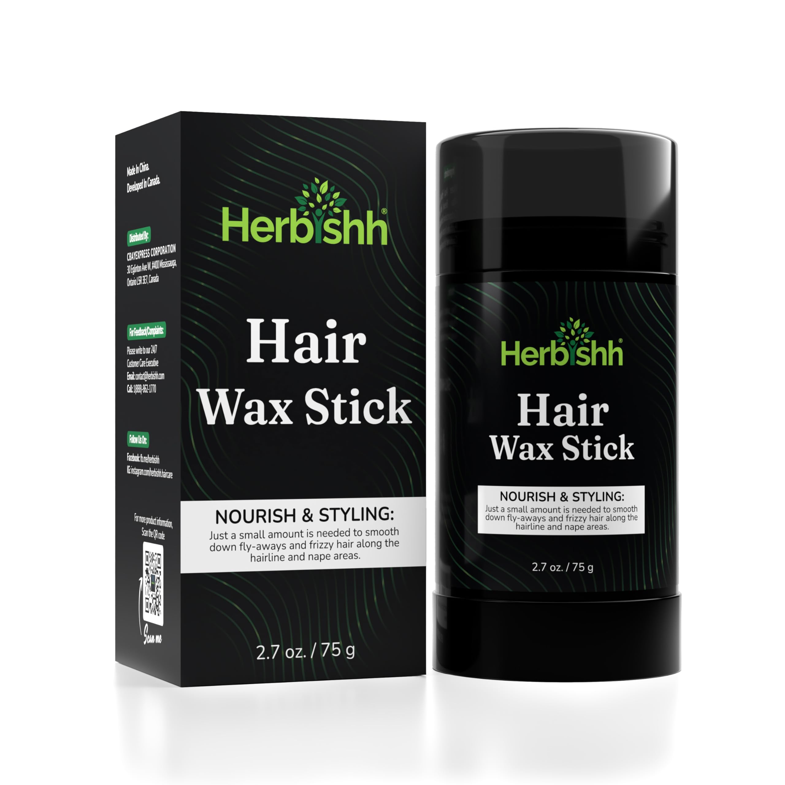 Herbishh Hair Wax Stick For Women & Men - Nourish & Styling Slick Wax Stick for Hair Smoothing, Flyaway, Controls Frizzy Hair, Perfect for Hairline and Nape Area, Pomade Stick for Hair Fly Away 2.7 OZ