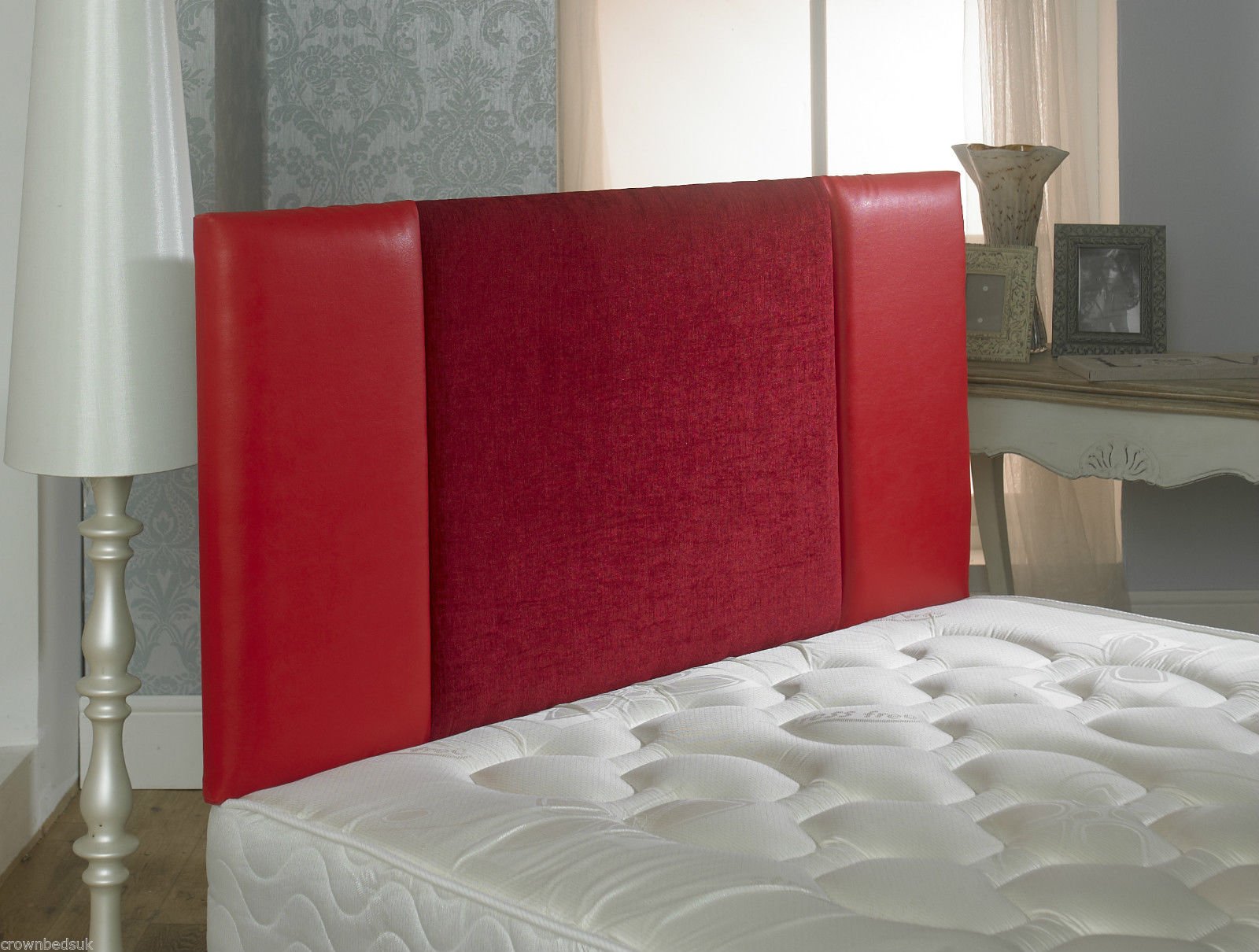 CROWNBEDSUK QUALITY OSLO FAUX LEATHER & CHENILLE HEADBOARD IN 2ft6,3ft,4ft,4ft6,5ft,6ft (6FT SUPER KINGSIZE, Red)