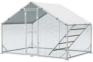 Benass Large Metal Chicken Coop, 10x6.5x6.5FT Spire Chicken Runs for Yard with Cover, Walk in Chicken Coop with Roosting Perch