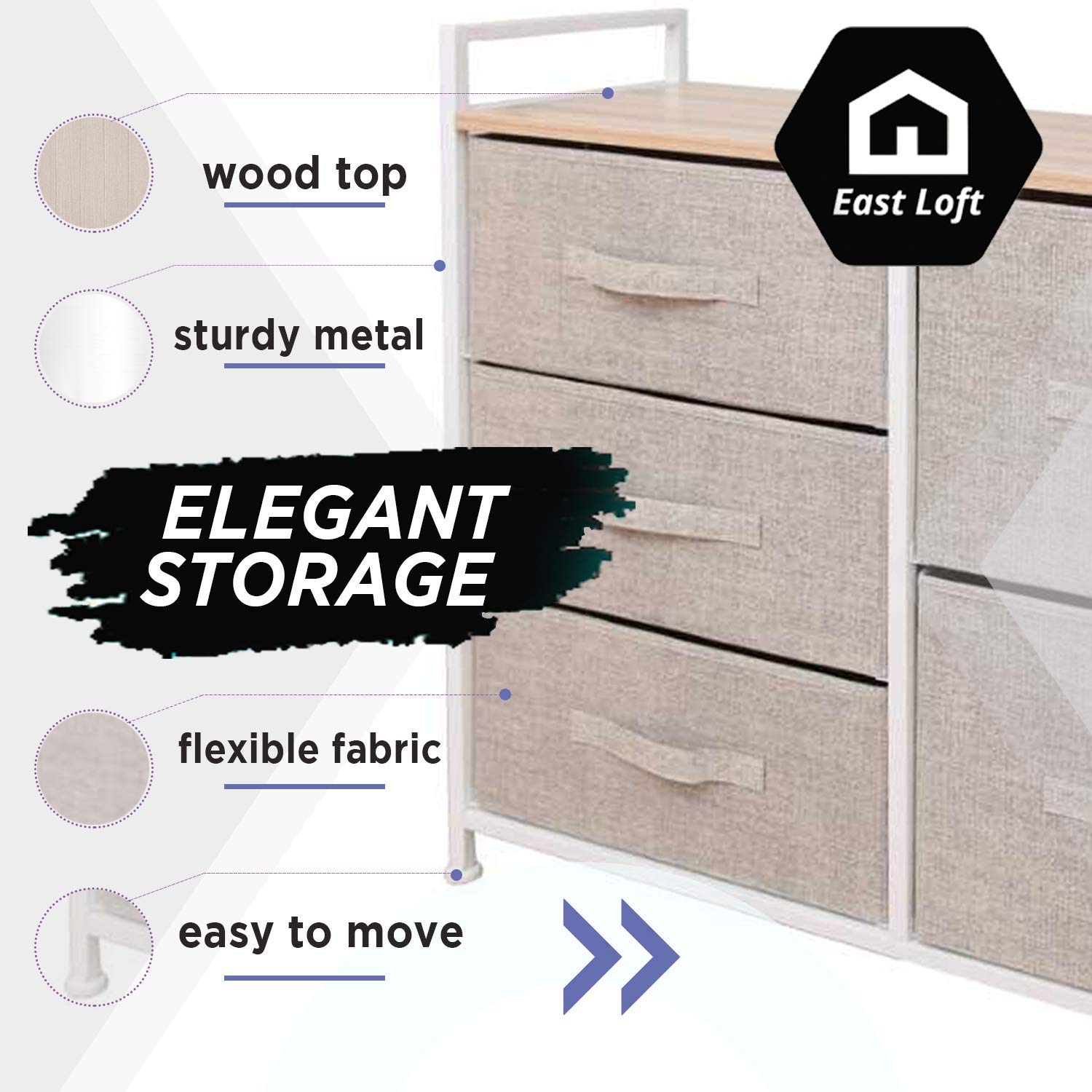 East Loft Storage Cube Dresser Organizer for Closet, Nursery, Bathroom, Laundry or Bedroom 5 Fabric Drawers, Solid Wood Top, Durable Steel Frame Natural : Baby