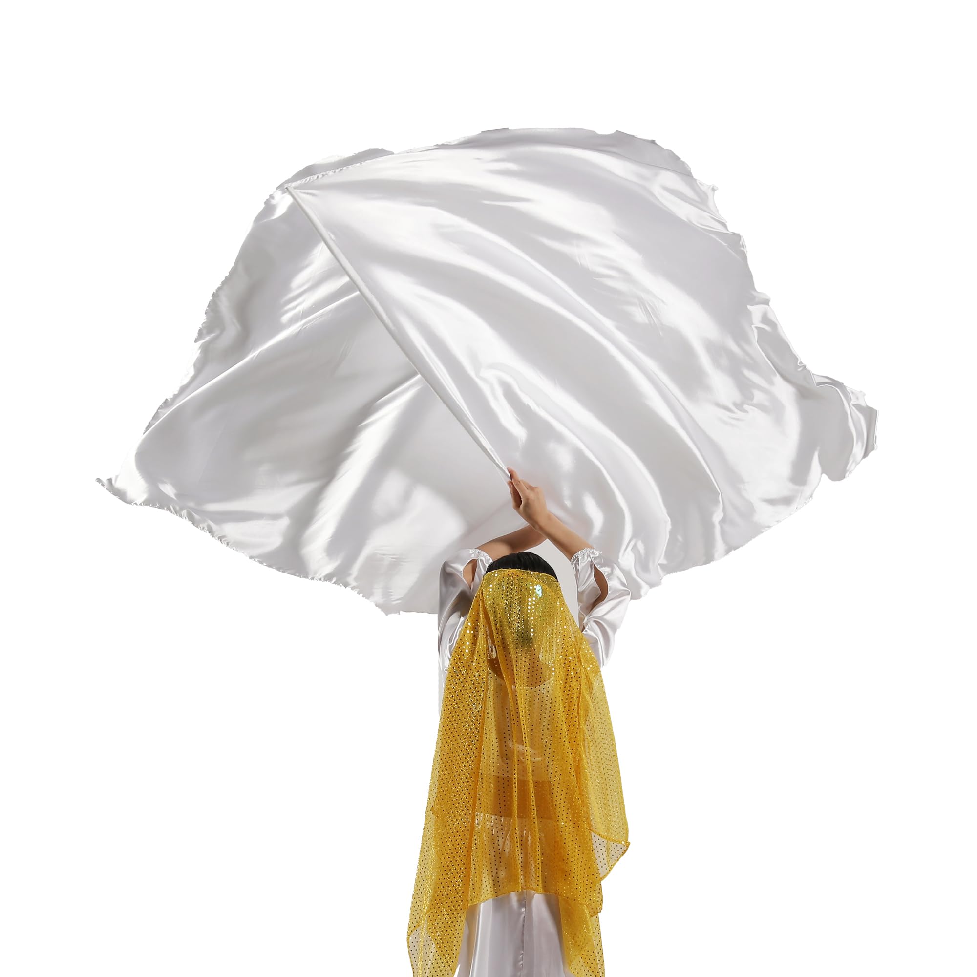 Baisdan 51'' * 45'' Satin Rectangle Worship Flags, Church Liturgical Praise Adoration Dance Banner with Scalable Rods 1 pairs(White)