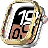 Miimall Bling Cases Lightweight and Ultra-Thin Bumper Cover for Apple Watch Series 11/10 46mm iWatch Glitter Single Row Crystal Diamond Protective Bumper Case for Apple Watch 11/10, Gold