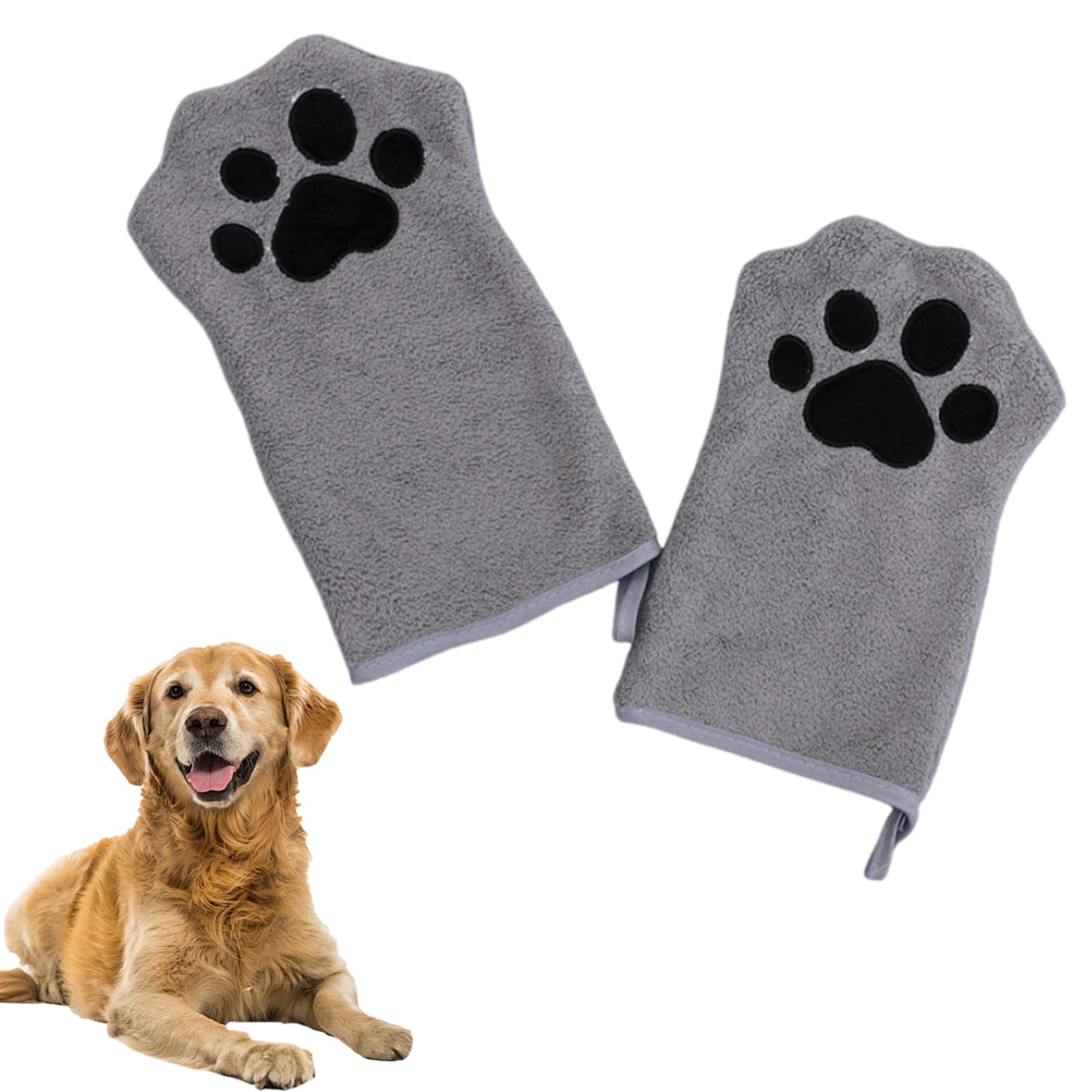 CavspkArt 2 Pcs Dog Cleaning Towels Glove for Dogs and Cats, Soft Microfibre Pet Towel Mitts Coral Fleece, Water-Absorbent Pet Drying Mitts, Cute Cat Paw Gloves Towel (Grey)