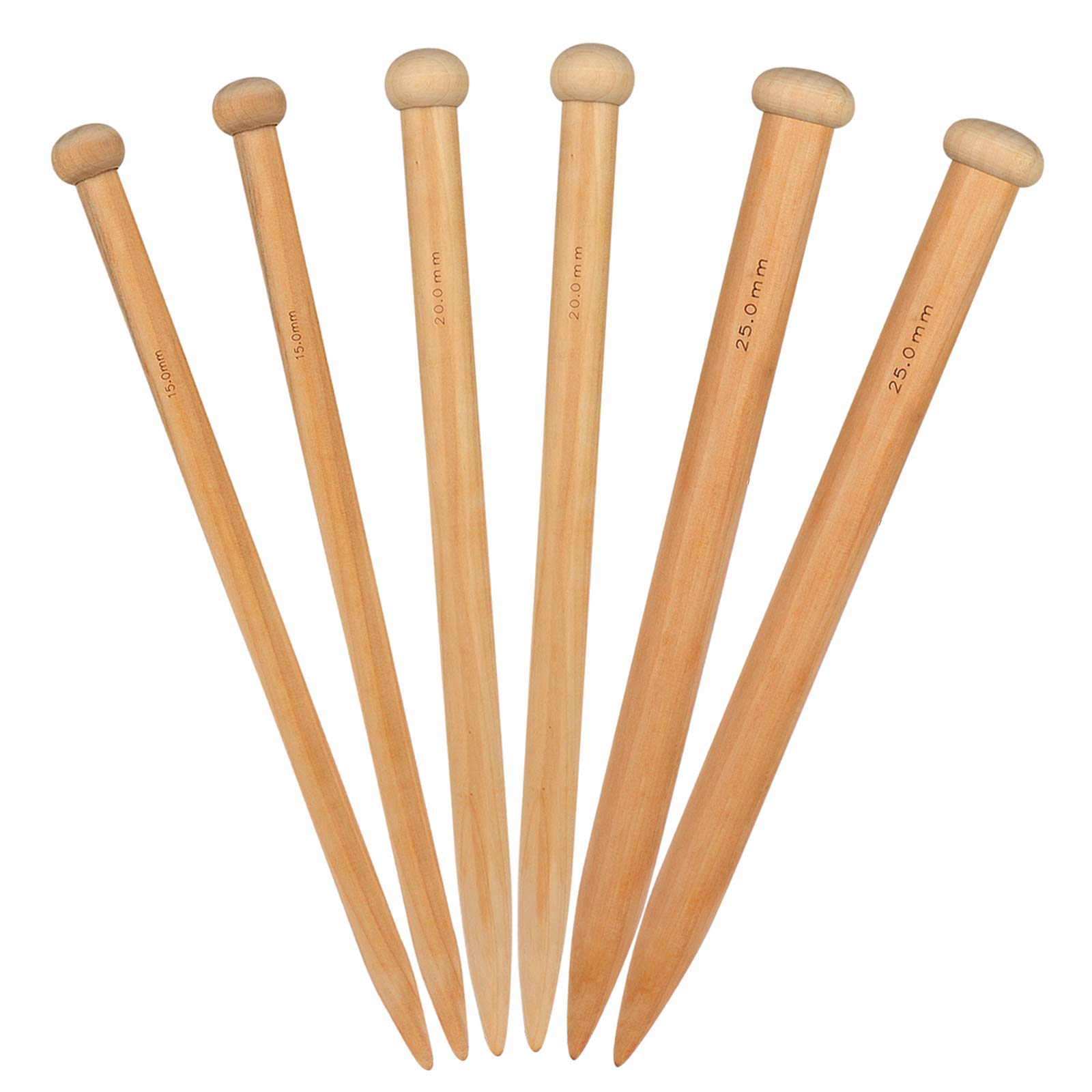 Coopay Large Knitting Needle Set, Big Knitting Pins 15mm, 20mm, 25mm, Chunky Needles for Chunky Knit, Huge Needle for Thick Yarn, Blanket, Scarf and Knitting Project, Jumbo Wooden Knitting Kit 35cm