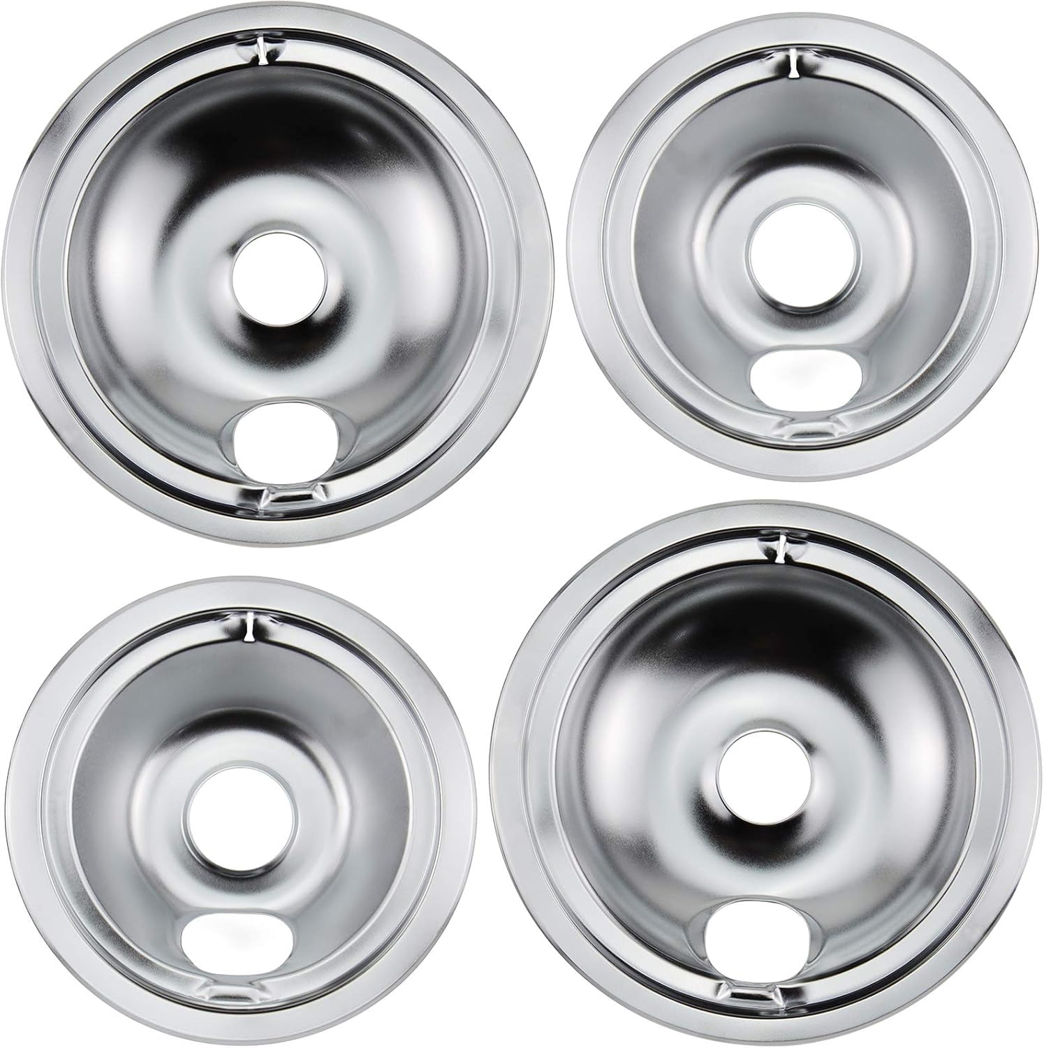 Photo 1 of New Drip Pan Burner Stove Top Chrome Drip Pan, Stove Drip Pans Replacement Compatible for Most Plug-in Electric Ranges Whirlpool Frigidaire Kenmore include 2 * 6in and 2 * 8in