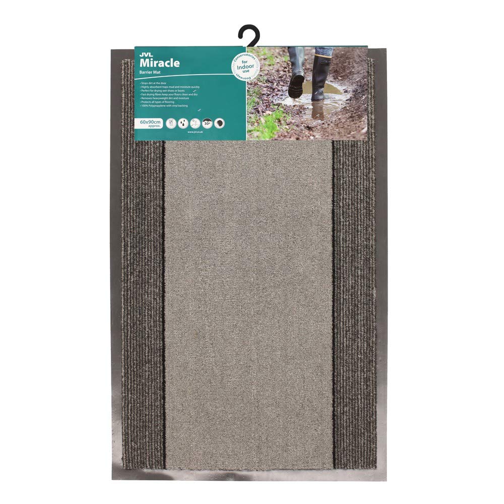 JVL Miracle Grey with Charcoal Stripes Barrier Mat, 60 x 90 cm