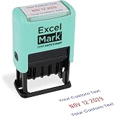 ExcelMark 2445 Date Stamp with Text - Blue and Red Ink (Seafoam Mount, Custom)