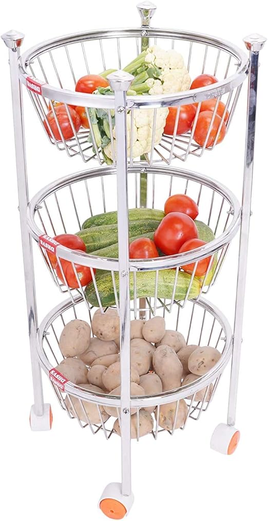 NAVUM ROSHANI Round Fruit & Vegetable Trolley Stainless Steel (Heavy