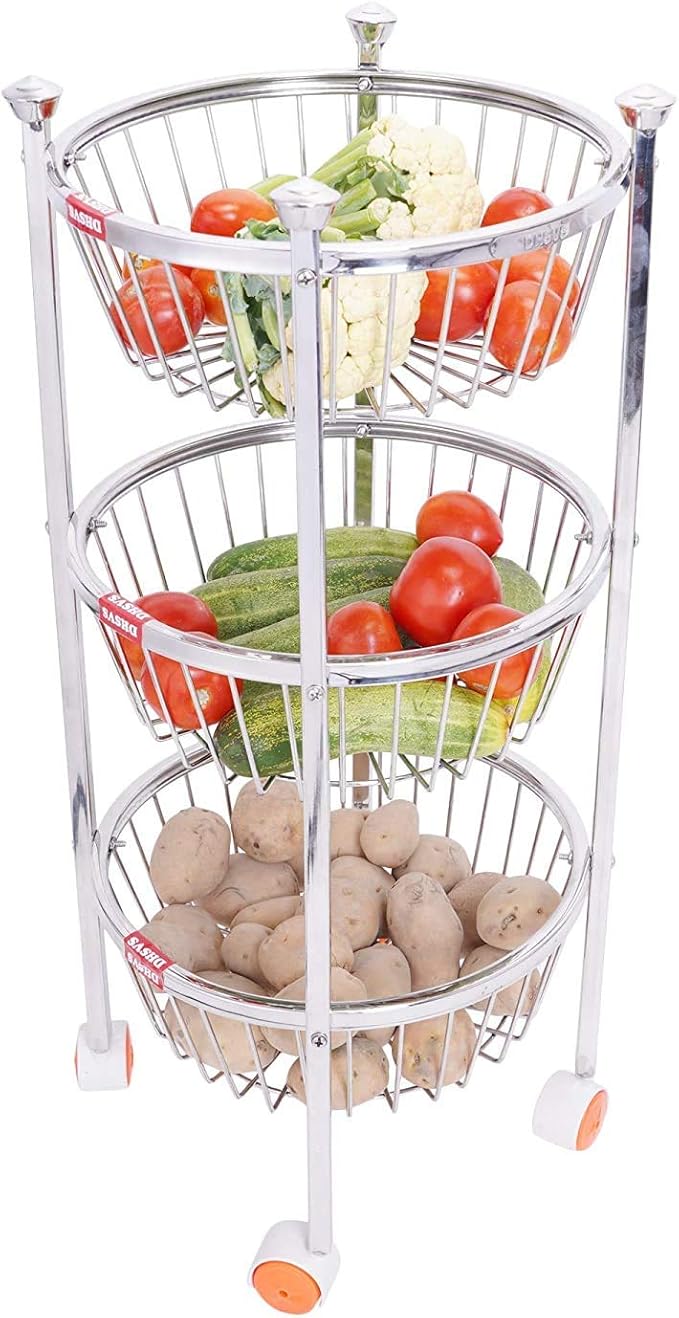 NAVUM ROSHANI Round Fruit & Vegetable Trolley Stainless Steel (Heavy