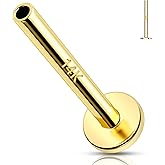 Melighting 14K Solid Gold Threadless Replacement, Gold Threadless Post Push in Flat Back, Labret, Nose, Helix, Conch, Tragus Cartilage Stud Earring 16G 18G 20G