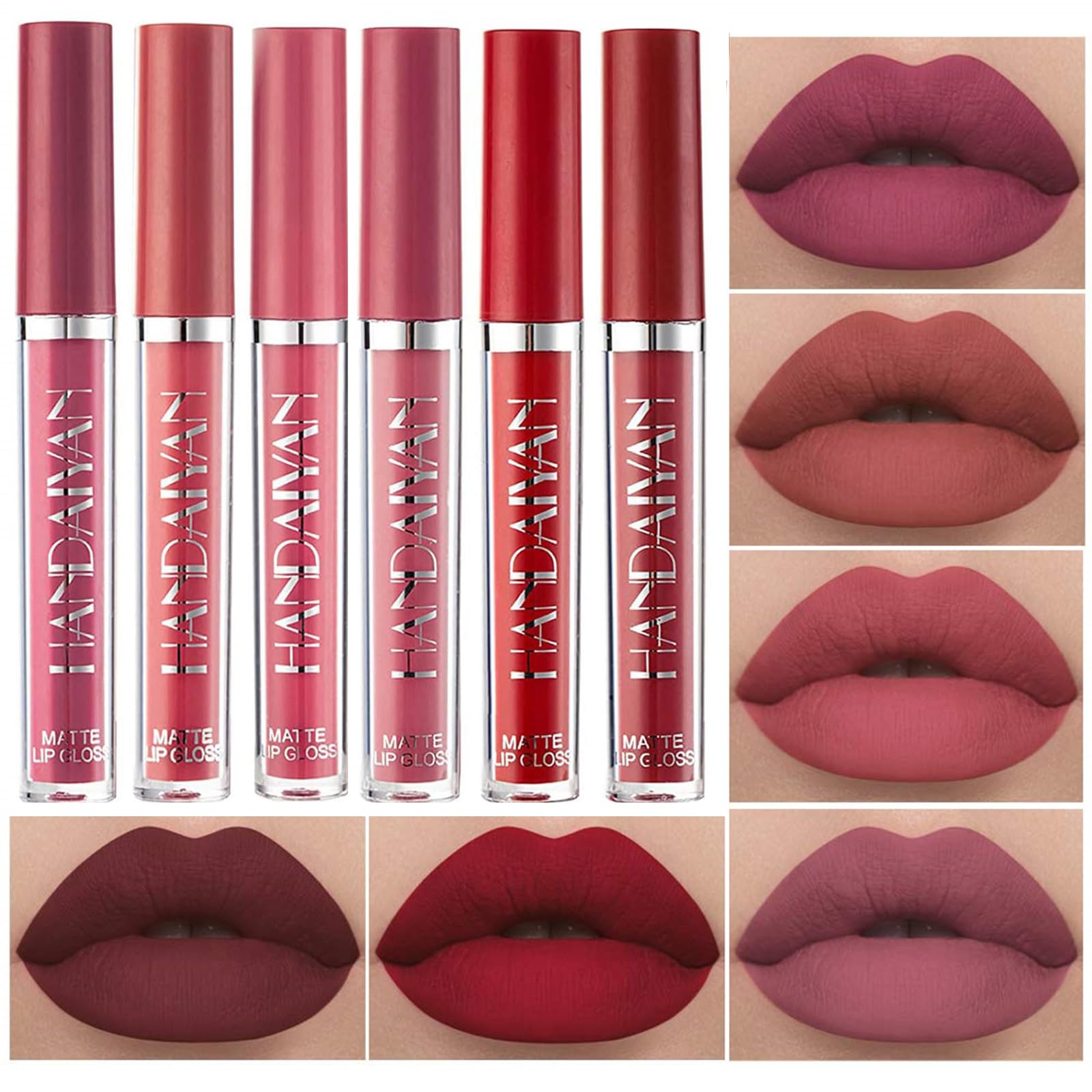 6 Pcs Matte Liquid Lipstick Set Nude Lip Gloss Non-Stick Cup Not Fade Waterproof Long Lasting Lip Sticks Gift For Make Up Women (Set A)