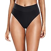 Tempt Me Women's High Waisted Bikini Bottom Crossover V Cut Bathing Suit Swim Bottom