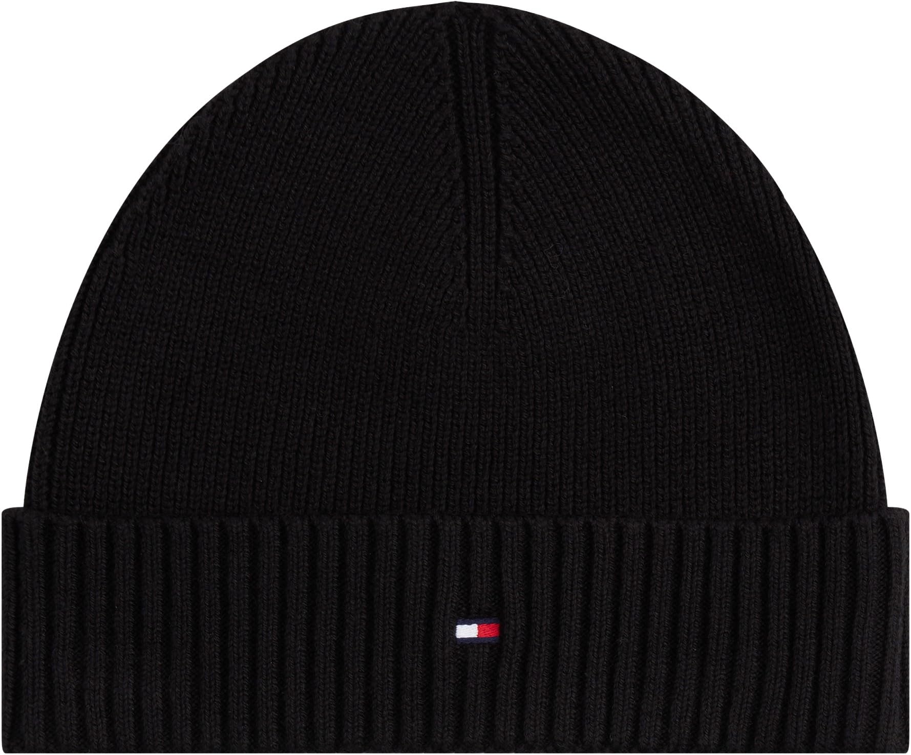 Tommy Hilfiger Herren Strickmütze Flag Cotton Beanie mit Kaschmir, Schwarz (Black), Einheitsgröße