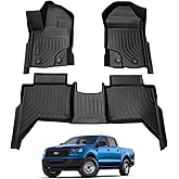 Cartist Floor Mats Fits for Ford Ranger 2019 2020 2021 2022 2023 Accessories All Weather Floor Mat for Ranger Super Crew Floor Liner Heavy Duty Black
