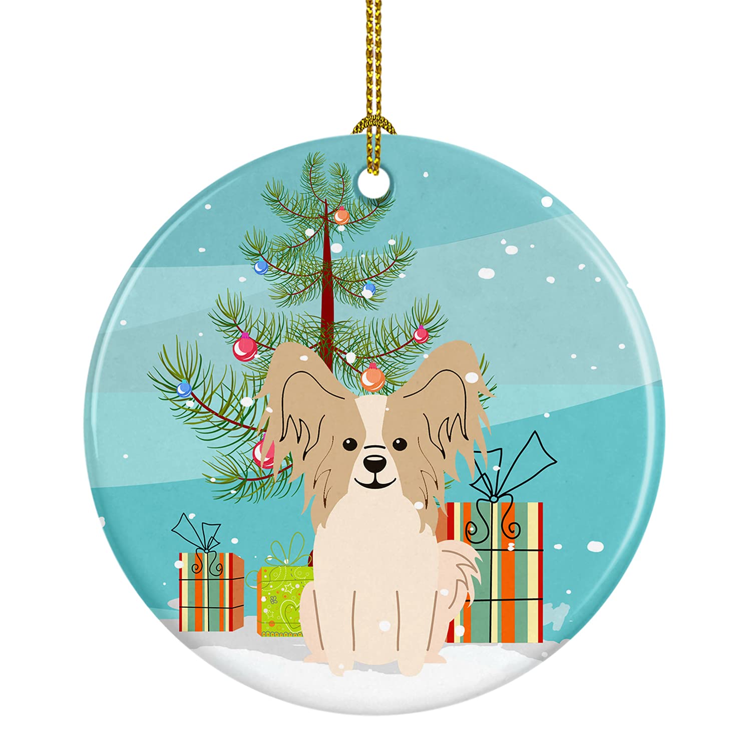 Caroline's Treasures Merry Christmas Tree Papillon Sable White Ceramic Ornament — image 1