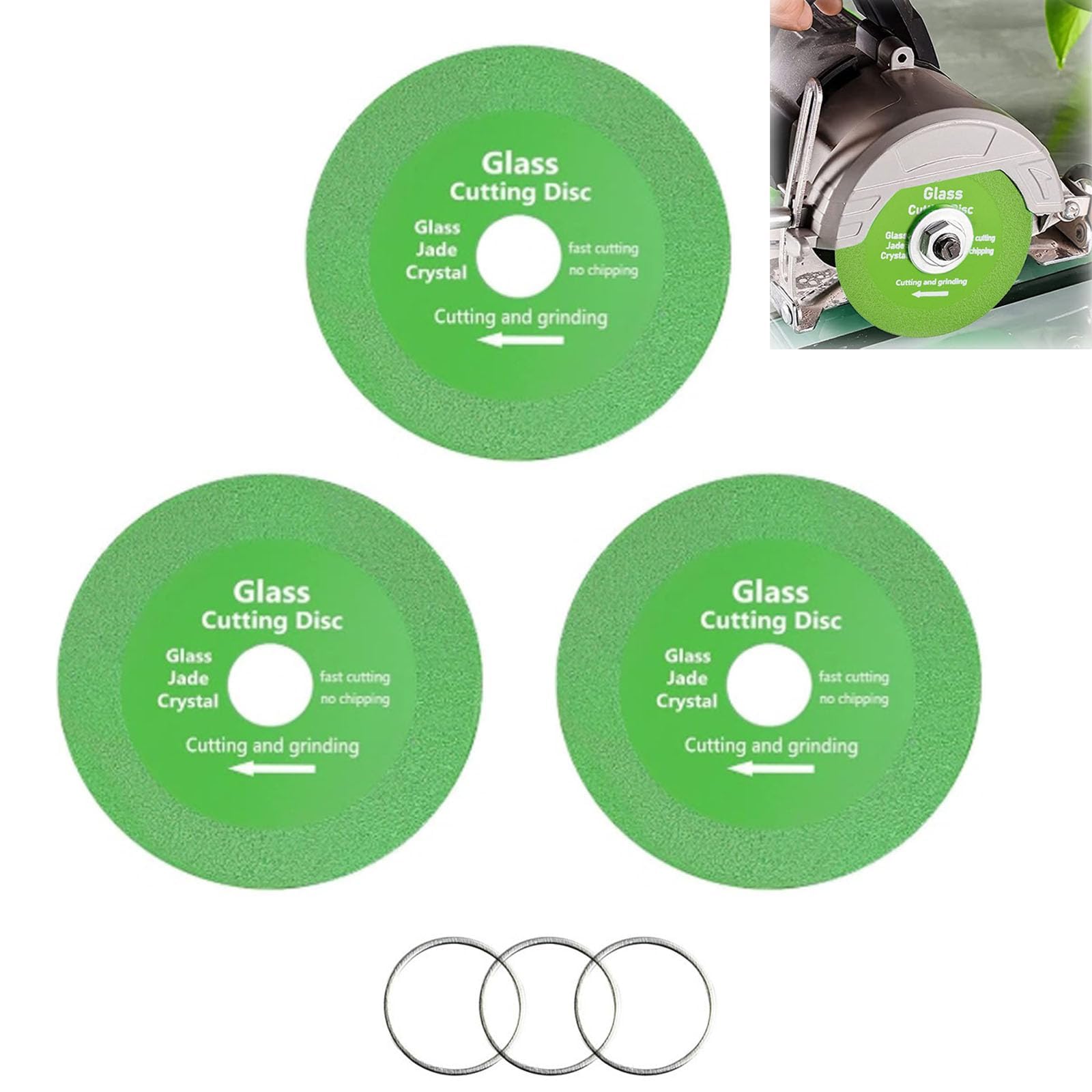 GIONAR 3 PCS Glass Cutting Disc Set, Diamond Cutting Discs for Angle Grinder, Tile Cutting Blade, Glass Grinder, Super Thin Cut Off Wheels for Ceramics, Jade, Crystal,3 PCS Washers