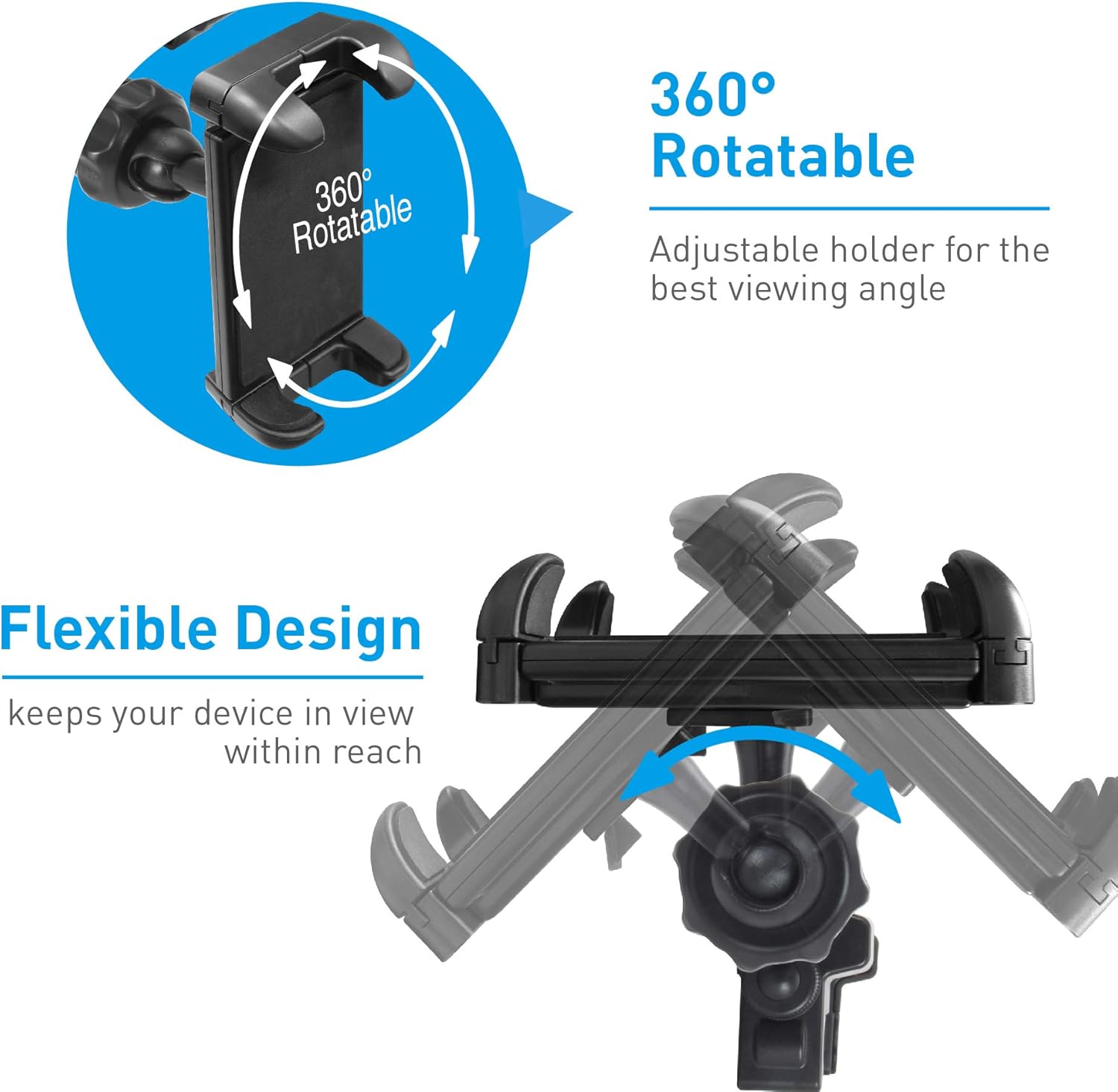 Macally Car Headrest Mount Holder for Apple iPad Pro/Air/Mini, Tablets, Nintendo Switch, iPhone, Smartphones 4.5" to 10" Wide with Dual Adjustable Positions and 360° Rotation (HRMOUNTPROB): Electronics