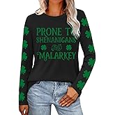 sallrue St Patricks Day Shirt Women Shamrock Shirts Lucky Irish Clover Tshirts Saint Patricks Day Long Sleeves
