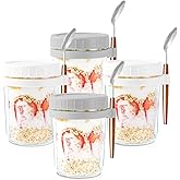 Overnight Oats Containers with lids and Spoons: 16 oz Mason Jars for Overnight Oats - 4 Pack Glass Meal Prep Container for Oa