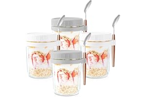 Overnight Oats Containers with lids and Spoons: 16 oz Mason Jars for Overnight Oats - 4 Pack Glass Meal Prep Container for Oa
