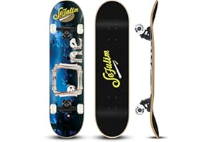 Sefulim 31 x 8 Inch Complete Skateboard 7 Layer Canadian Maple Double Kick Deck Concave Cruiser Trick Skateboard for Boys Girls Teens Adults Beginner
