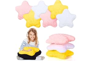 Yousoontic 6 Pcs Star Fluffy Pillow 15.7'' Shaped Star Throw Pillow Kids Aesthetic Star Decor Throw Pillows for Kids Cute Cushion for Bedroom Living Room(Pink,Yellow, White)
